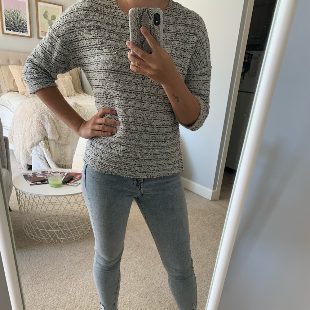 Tweed Inspired Cotton Top w/ Studs